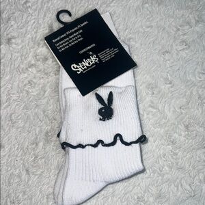 PLAYBOY White and Black Crew Socks NWT